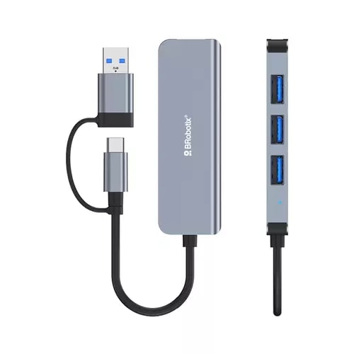 Hub USB V3.0: Conector Dual Tipo A / Tipo C A 4 Puertos Tipo A, Plata BROBOTIX