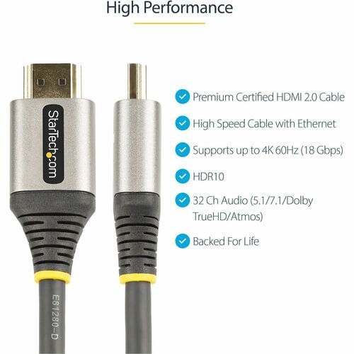 Cable HDMI 2.0 Certificado Premium, 1M, HD, 4K, 60Hz