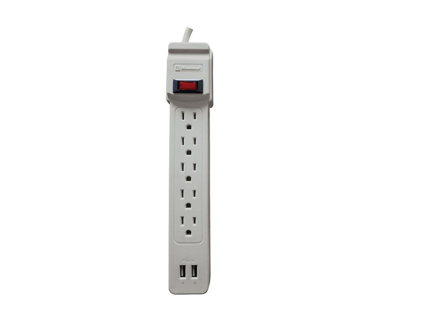 Barra Multicontacto Supresor de Picos (SS-550 USB), 5 Contactos aterrizados, 2 Puertos USB tipo A de 10Amp, Protección de 550 Joules, Switch reset iluminado de 10 Amp, cable de 45 cm, clavija en 90 grados