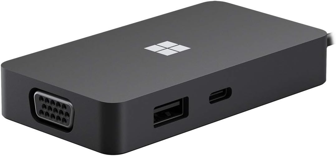 Base de conexión MICROSOFT para Notebook/Tableta/Monitor - 2 x puertos USB - USB tipo-C - Red (RJ-45) - HDMI - VGA - Cableado, negro