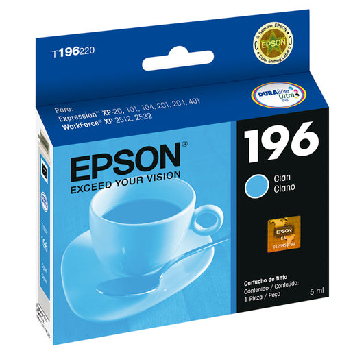 T196220-AL Cartucho de Tinta Cian Epson T196 - Fecha de empaque 2021