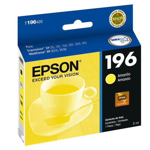 T196420-AL - Tinta EPSON color amarillo 196 - Fecha de empaque 2022