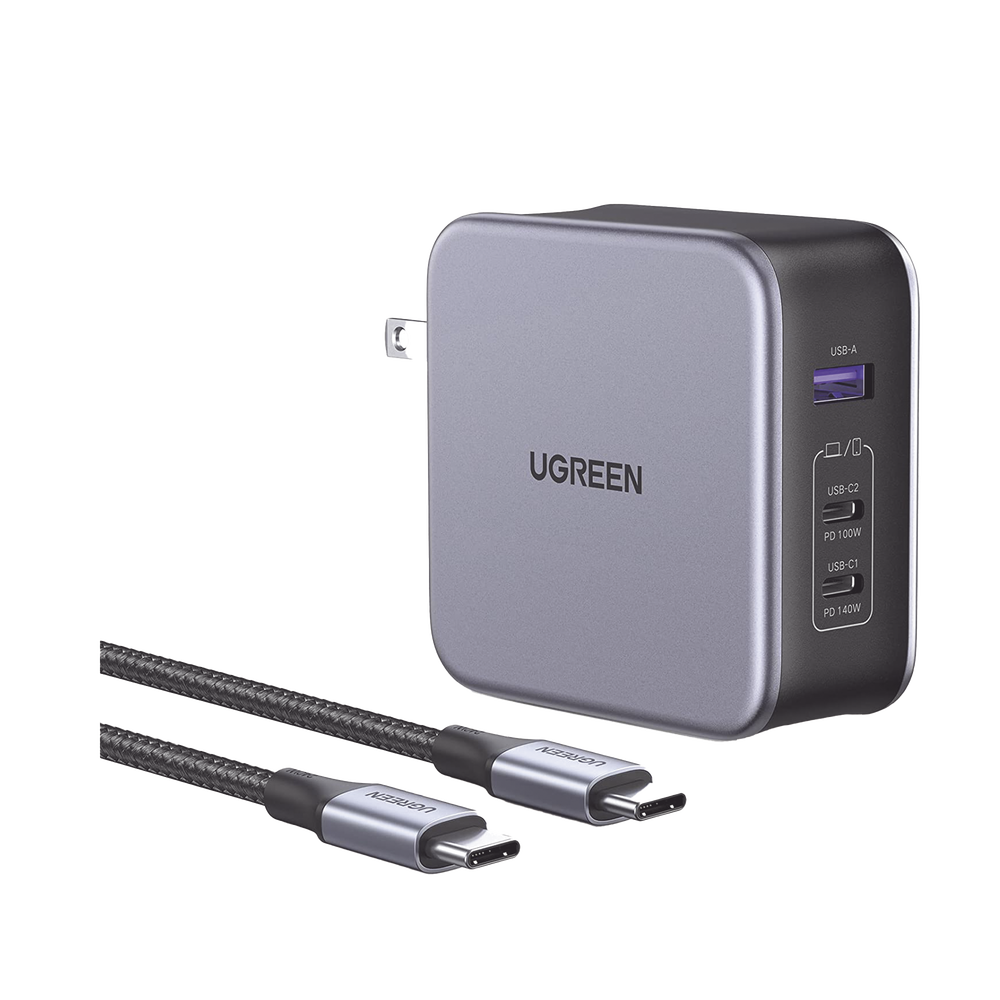 (90548) Cargador Ugreen de 140W serie Nexode, 3 Puertos de Carga Rápida, 2 USB-C, 1 USB-A