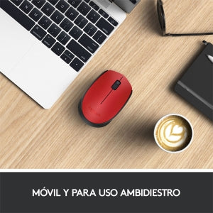 Ratón M170 Logitech, Inalámbrico, USB, 1000DPI, Negro/Rojo