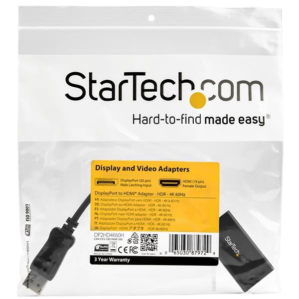 STARTECH CONSIG ADAPTADOR DISPLAYPORT A HDMI ADAP CON HDR 4K 60HZ NEGRO