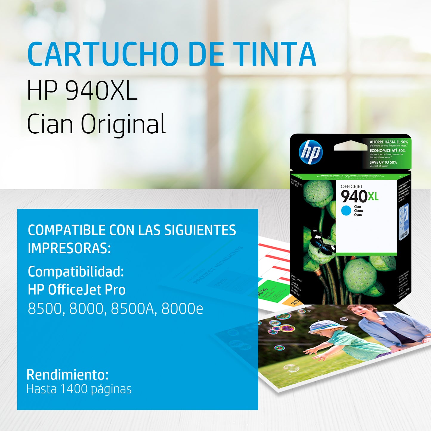 C4907AL Cartucho de tinta HP 940XL Cian Original- Fecha de empaque 2017, 2020