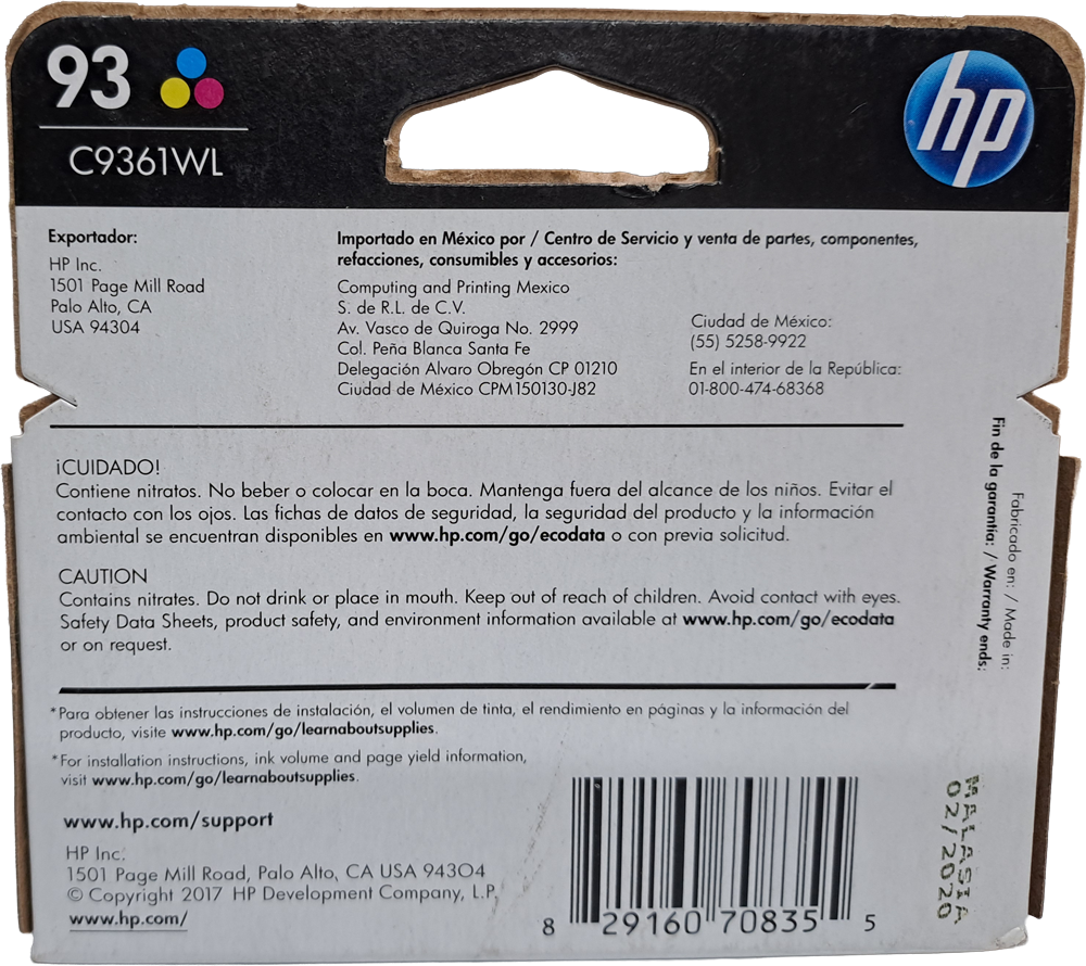 C9361WL Cartucho de Tinta HP 93, Tricolor, Original, Fecha 02/2020
