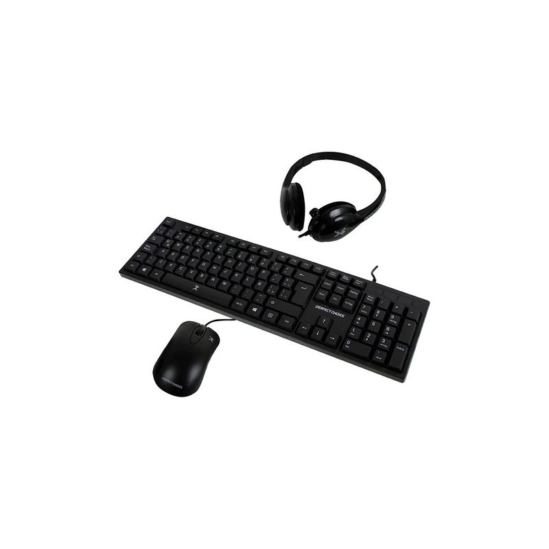 Kit alámbrico 3 en 1 teclado, mouse y diadema PC-201717 Perfect Choice, Negro