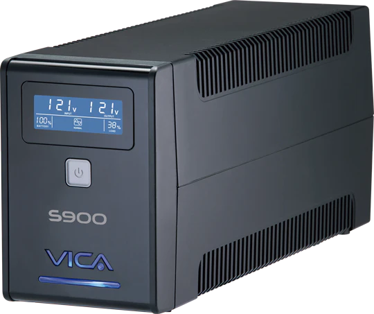 VICA S900, No-Break con Regulador Integrado, capacidad de 900 VA / 550 W, equipo de tamaño compacto, formato torre, con pantalla LCD