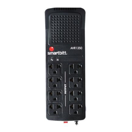 Smartbitt Regulador SBAVR1350 ; 1350VA/675 watts, 8 contactos, protección de línea telefónica RJ 11, color negro, hogar y oficina