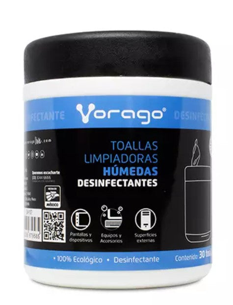 Toallas humedas desinfectantes Vorago CLN-107 bote con 30 toallas