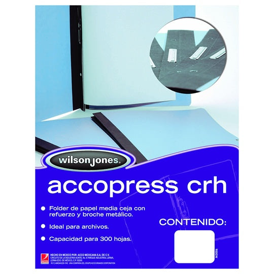 Folder accopress WILSON JONES con broche de 8 cm color azul claro tamaño carta