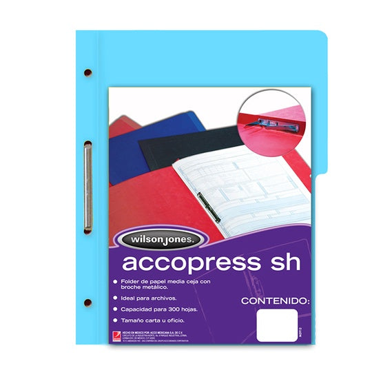 Folder ACCOPRESS WILSON JONES broche de 8 cm color azul claro tamaño oficio sh
