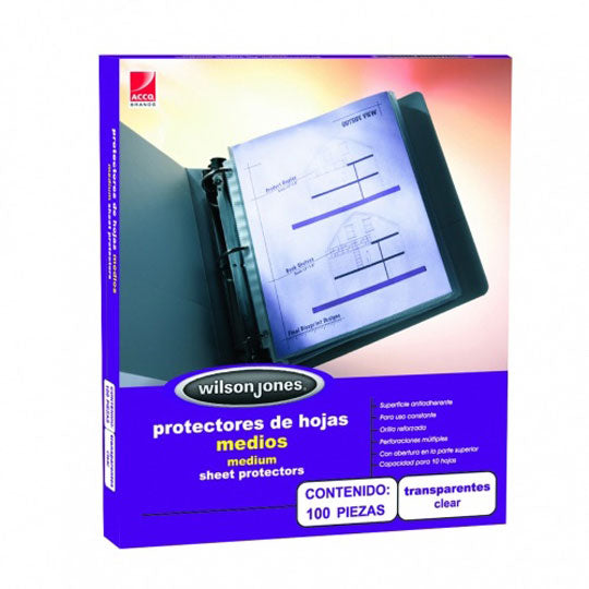 Protector de Hojas Wilson Jones Tamaño Carta, Antirreflejante - Caja con 100 Piezas