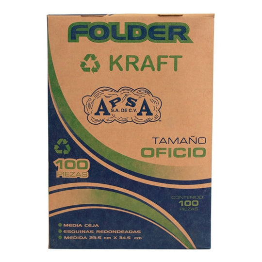 Folder kraft APSA suaje lateral y superior para broche color kraft tamaño oficio