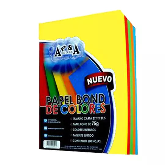 Hojas de color tamaño carta APSA coloresintensos paquete con 500 hojas