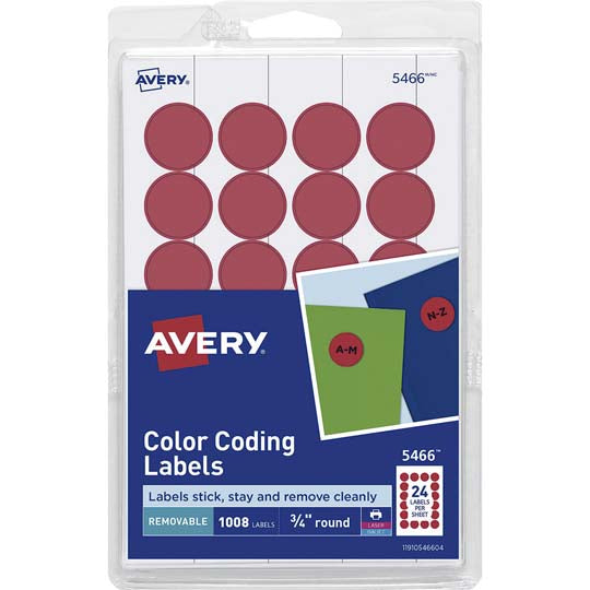 Etiqueta redonda removible AVERY rojo tecnología laser/inkjet 1 paquete