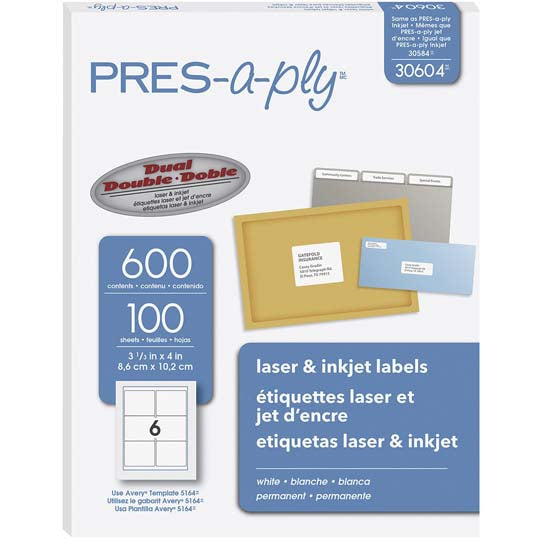 Etiqueta pres-a-ply AVERY color blanco tecnología láser/inkjet 1 paquete 1 paquete