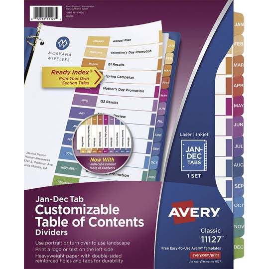 Separadores Avery Tamaño Carta, con Cejas de colores - Divisiones Mensual