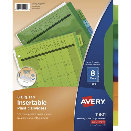 Separadores Avery Tamaño Carta, Plástico de colores - 8 Divisiones