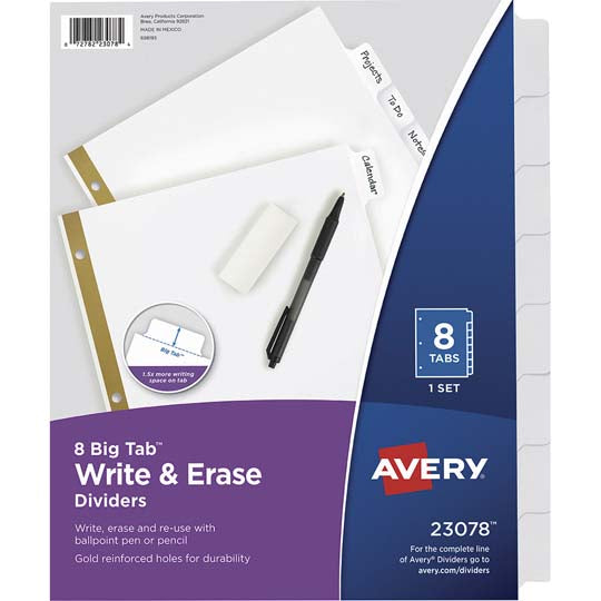 Separadores Avery Tamaño Carta, Blanco - 8 Divisiones