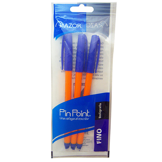 Bolígrafo Pin Point Punto Fino 0.7 mm, Azul - Bolsa con 3 pzas