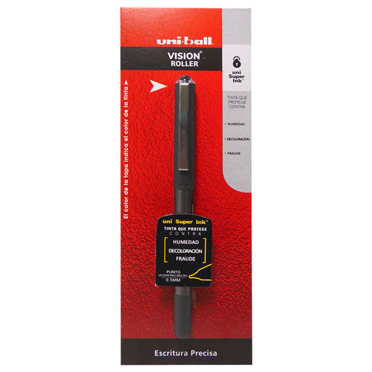 Bolígrafo Uni-BallVision Antifraude Punto Ultra Fino 0.5 mm, Negro - 1 Pieza