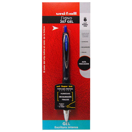 Bolígrafo Uni-Ball Signo Antifraude de Gel Punto Fino 0.7 mm, Azul - 1 Pieza
