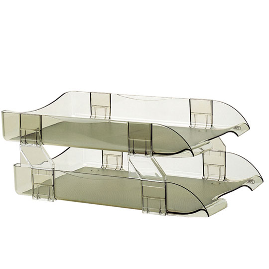 Charola de Acrilico Sablón Vertical Tamaño Oficio de Dos Niveles, Humo - 1 Pieza