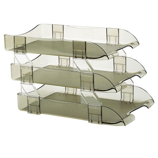 Charola de Acrilico Sablón Vertical Tamaño Oficio de Tres Niveles, Humo - 1 Pieza