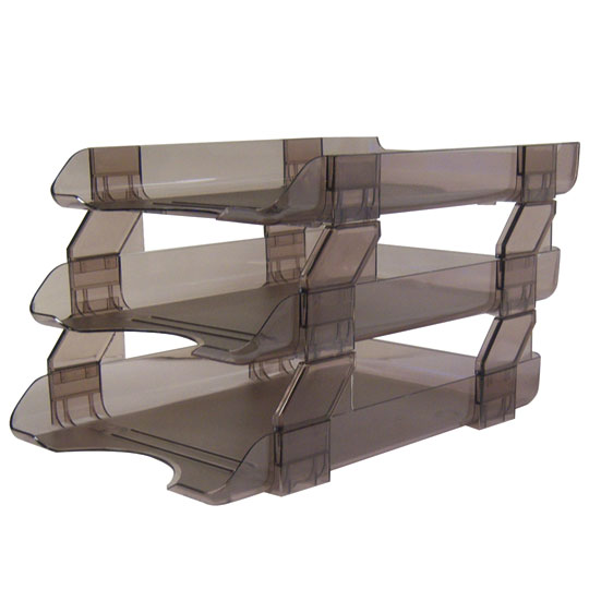 Charola de Acrilico Sablón Vertical Tamaño Carta de Tres Niveles, Humo - 1 Pieza