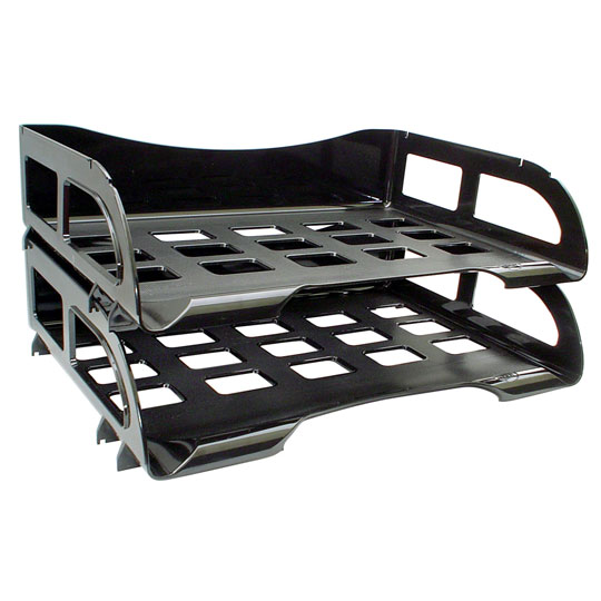 Charola de Plástico Sablón Lateral Tamaño Oficio de Dos Niveles, Negro - 1 Pieza