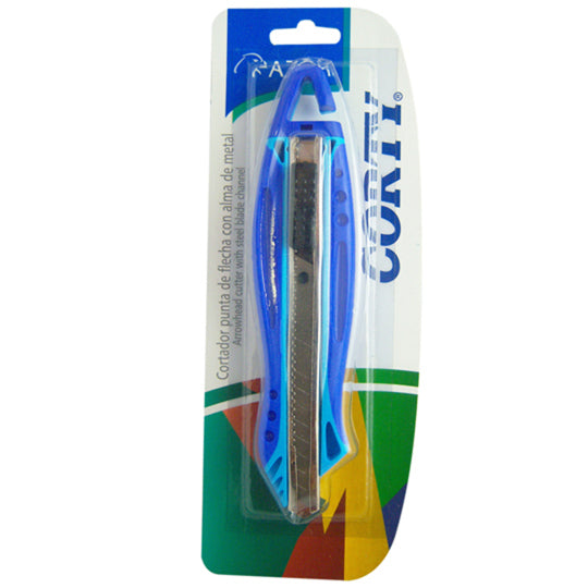 Cutter chico con alma metálica CORTY 9mm colores azul y rojo - 1 pieza
