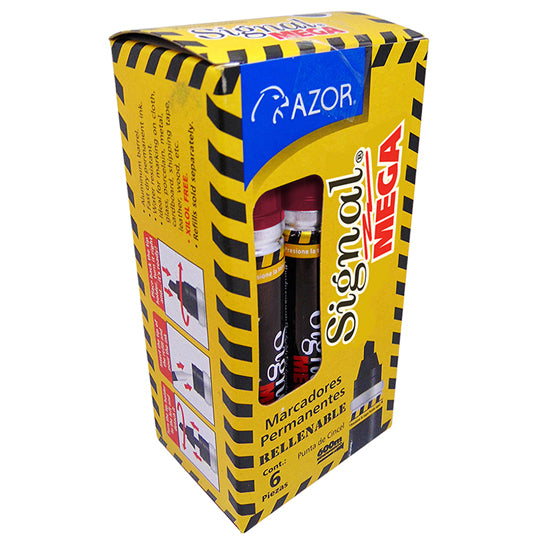 Marcador Permanente Signal Mega Punta Cincel, Rojo - Caja con 6 Piezas