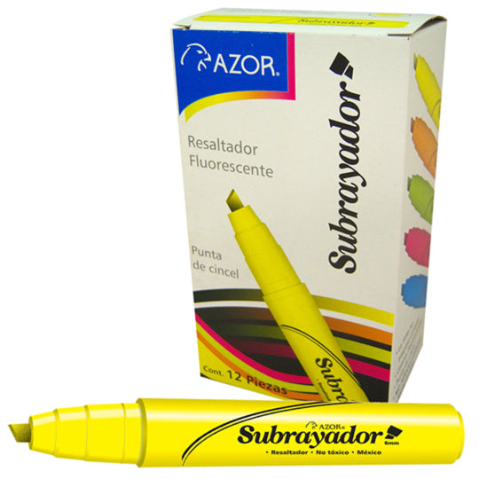 Marcatexto Subrayador Punta Cincel 6mm, Amarillo - Caja con 12 Piezas