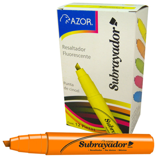 Marcatexto Subrayador Punta Cincel 6mm, Naranja - Caja con 12 Piezas