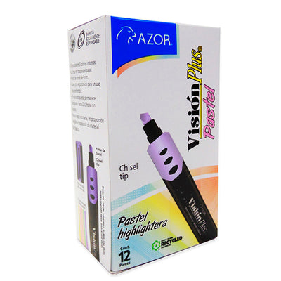 Marcatexto Vision Plus Punta Cincel 6mm, Morado Pastel - Caja con 12 Piezas