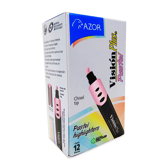 Marcatexto Vision Plus Punta Cincel 6mm, Rosa Pastel - Caja con 12 Piezas