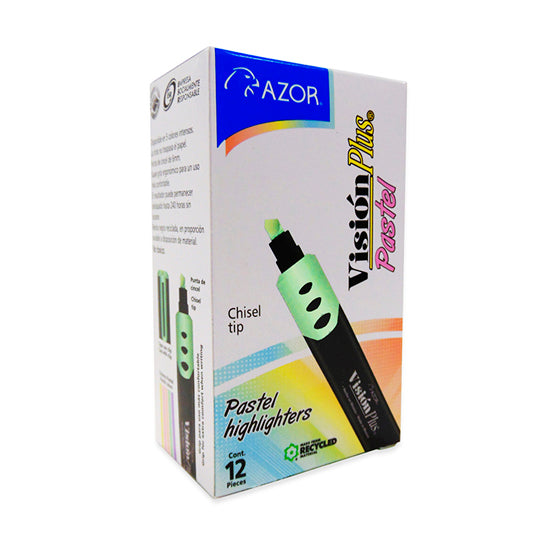 Marcatexto Vision Plus Punta Cincel 6mm, Verde Pastel - Caja con 12 Piezas