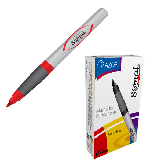 Marcador permanente fino Signal AZOR punta bala 1.5mm rojo - caja con 12 piezas