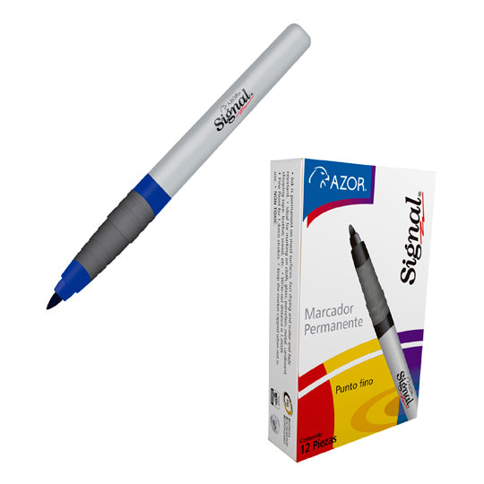 Marcador permanente fino Signal AZOR punta bala 1.5mm azul - caja con 12 piezas
