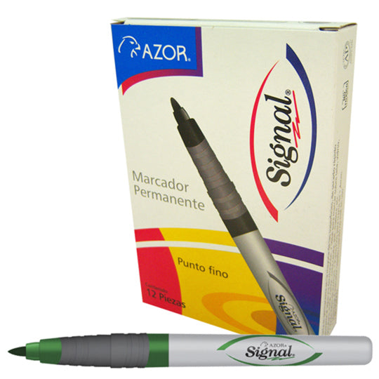 Marcador permanente fino Signal AZOR punta bala 1.5mm verde - caja con 12 piezas