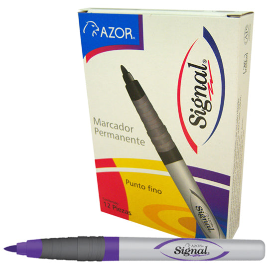 Marcador permanente fino Signal AZOR punta bala 1.5mm violeta - caja con 12 piezas