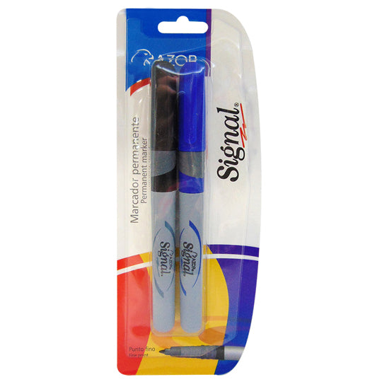 Marcador permanente fino Signal AZOR punta bala 1.5mm negro y azul - 2 piezas