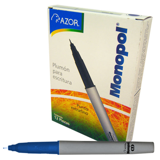 Plumón Monopol Extra Fino Monopol, Azul - Caja con 12 Piezas