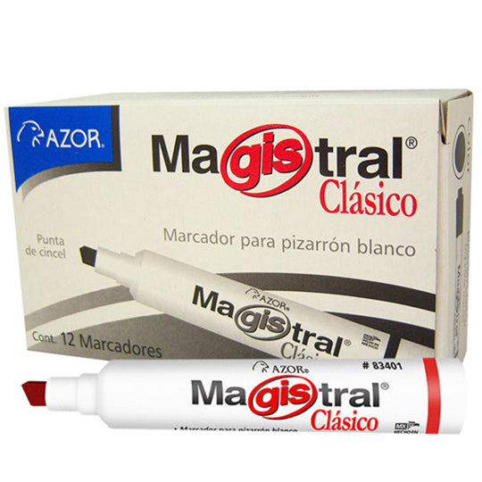 Marcador para pizarrón Magistral Clásico AZOR rojo - caja con 12 piezas