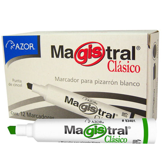 Marcador para pizarrón Magistral Clásico AZOR verde - caja con 12 piezas