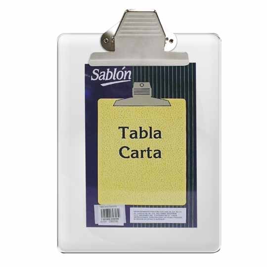 Tabla Sujetapapel Sablón de Plástico Tamaño Carta con Clip, Transparente - 1 Pieza