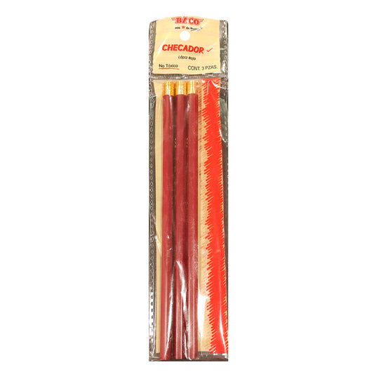 Lápiz checador BACO rojo - blíster con 3 piezas