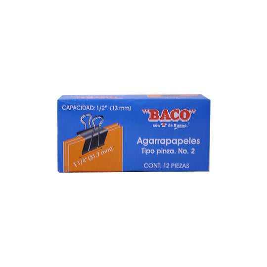Broche Agarrapapeles BACO Tipo Pinza no. 2 - caja con 12 piezas